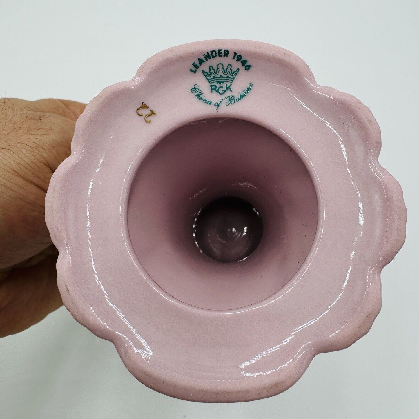 vintage Leander 1946 RGK china of Boheme pink floral candleholder Porcelain