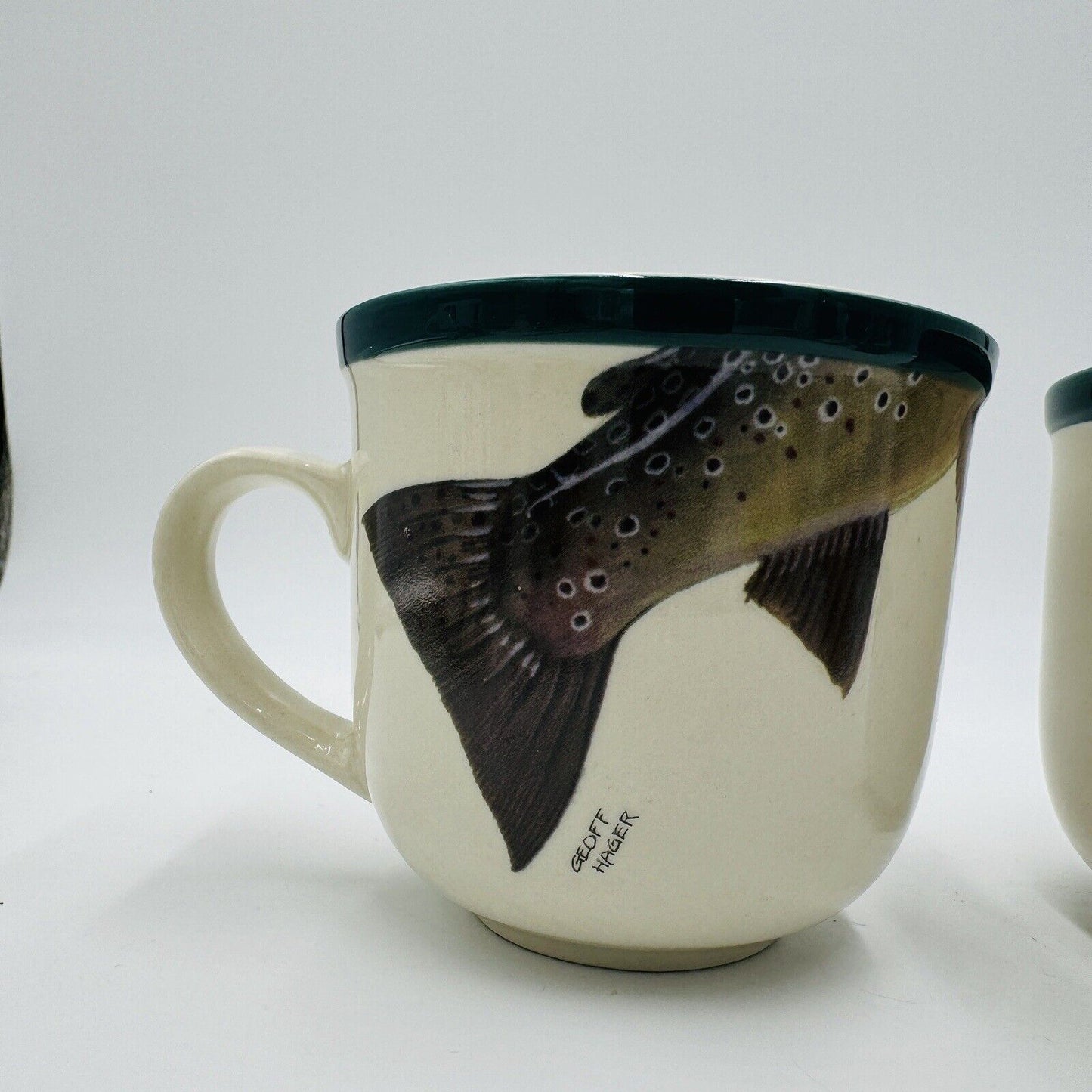 Vtg Angler's Expressions 1998 Trout  Tienshan By Geoff Hager Coffee Mugs Set 2