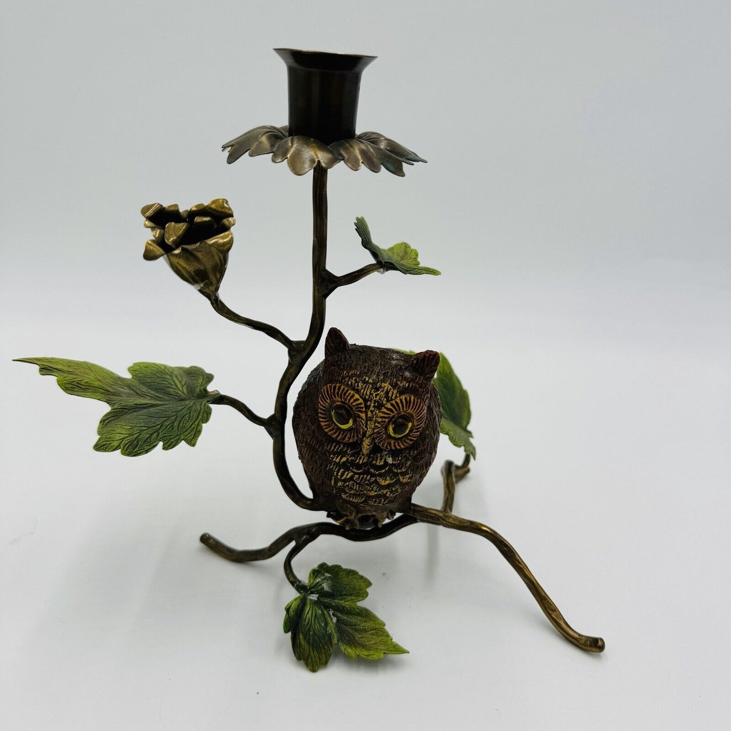 Mid century modern Metal Painted Solid Owl Candlestick