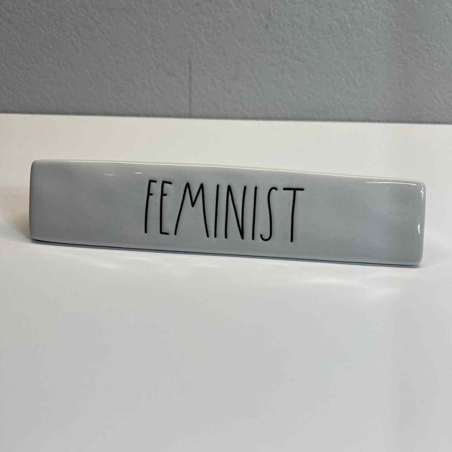 Rae Dunn Feminist Desk Sign White Triangle Women's RightsShape Office Decor