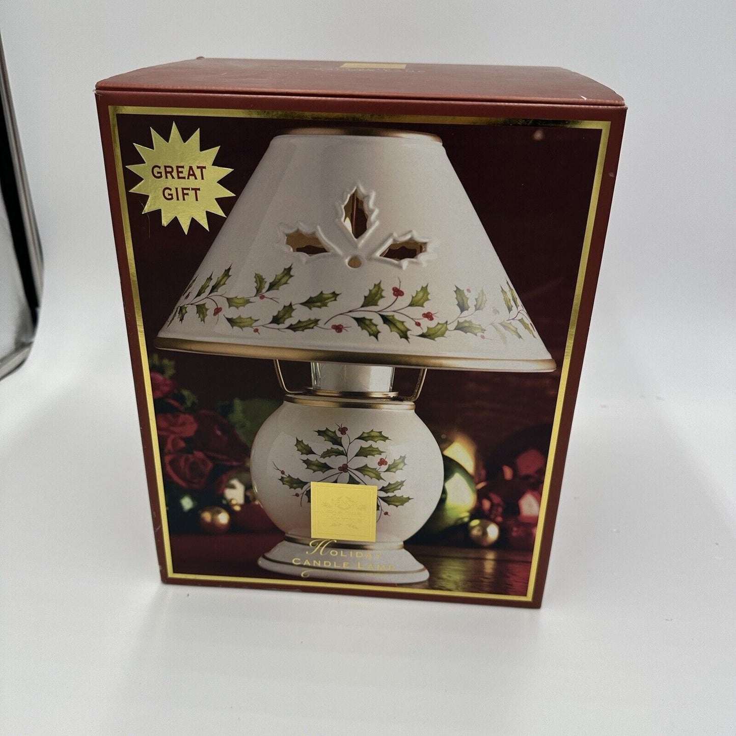 Lenox Candle Holder Holiday Christmas Lamp with Shade 10in USA Large Box