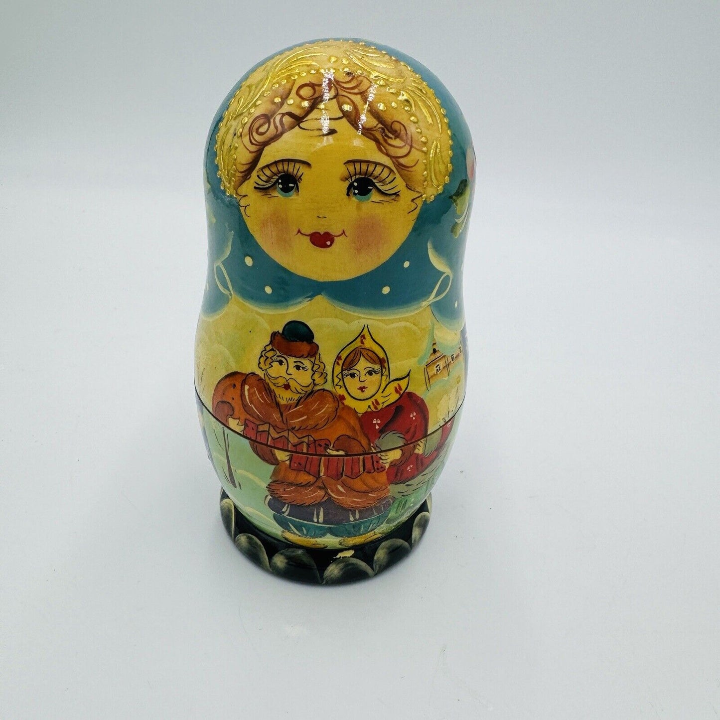 Vintage Matryoshka Nesting Doll with 5 Christmas Ornaments Handpainted 6"