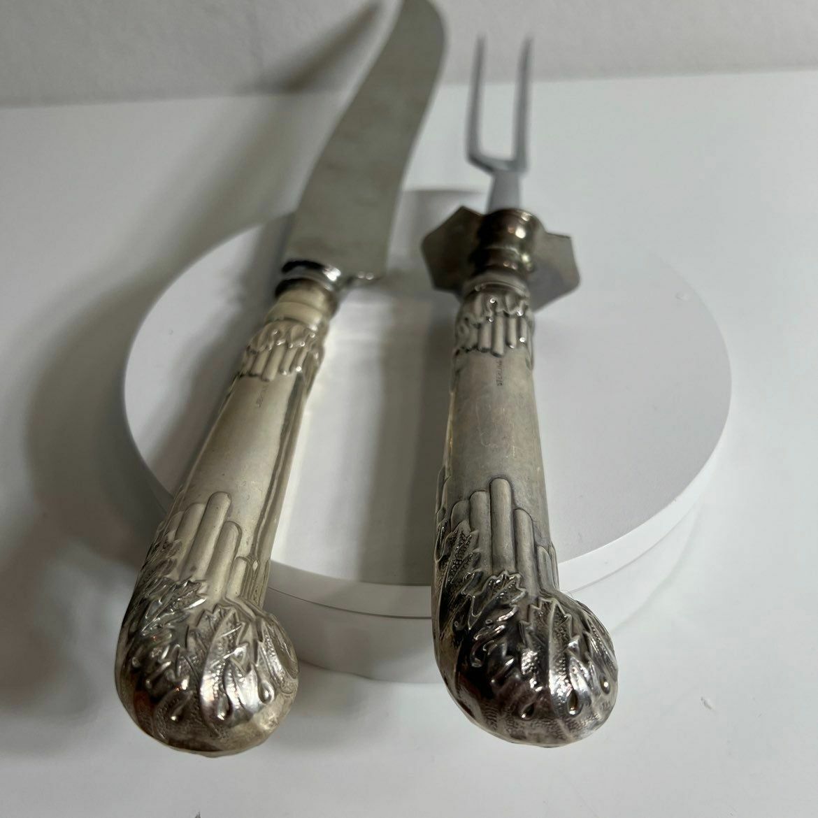 Ambassador Sheffield UK Sterling Silver Handles Set Knife & fork Carving Art De