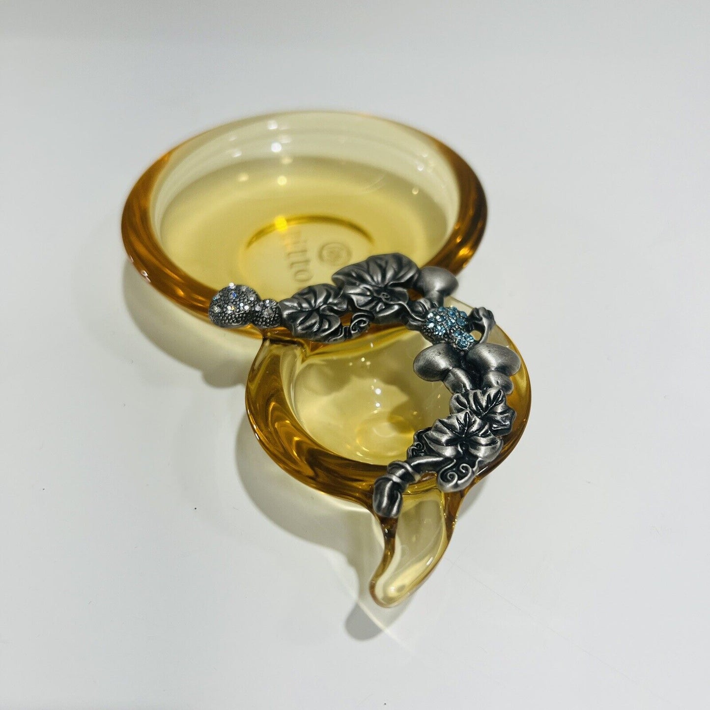 TiTToT Pear Dish Glass Plentiful Harvest Amber Decorative Metal Trinket Taiwan
