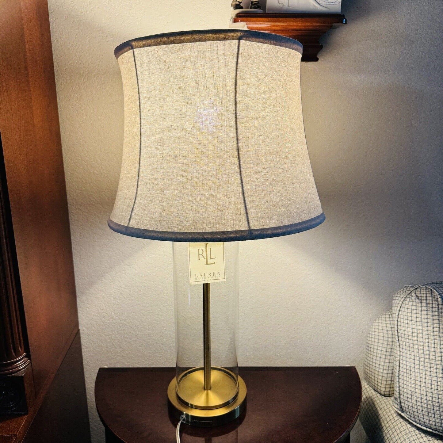 Ralph Lauren Payton MODERN CHIC BRASS & GLASS 27” Cylinder Gold Tone Table Lamp