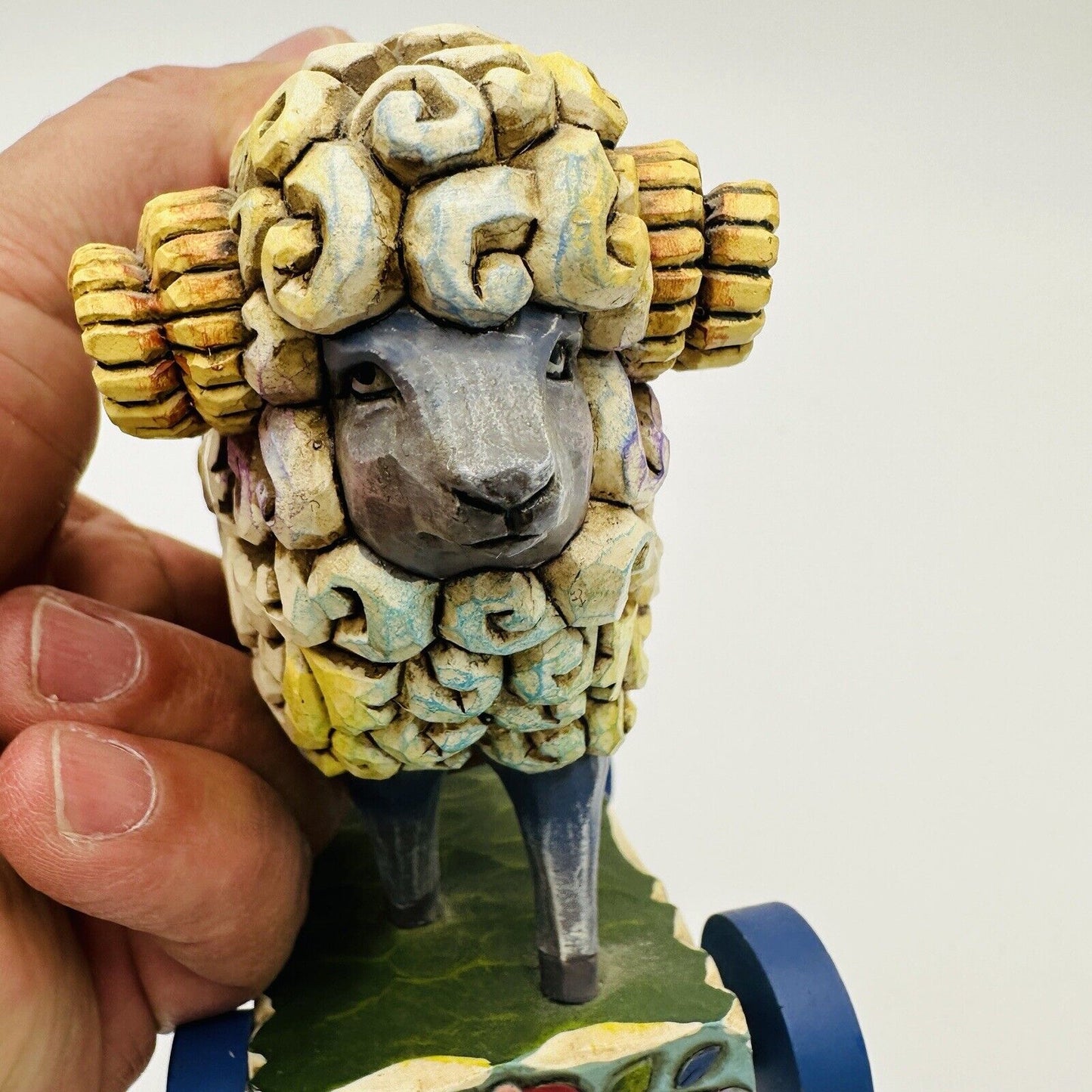 Jim Shore Heartwood Creek Wooly Ram Figurine Wheels Sheep