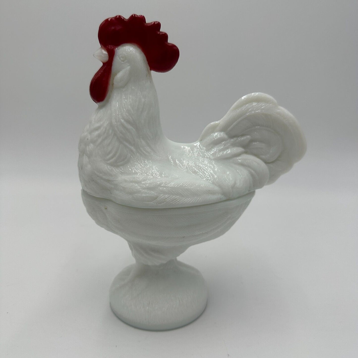 Westmoreland Rooster Milk Glass 2 Pieces Lid Candy Dish Home Decor Large