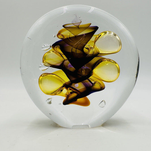 Marian Pyrcak Paperweight (Signed) Bohemian Swirl Art Glass Vintage Amber