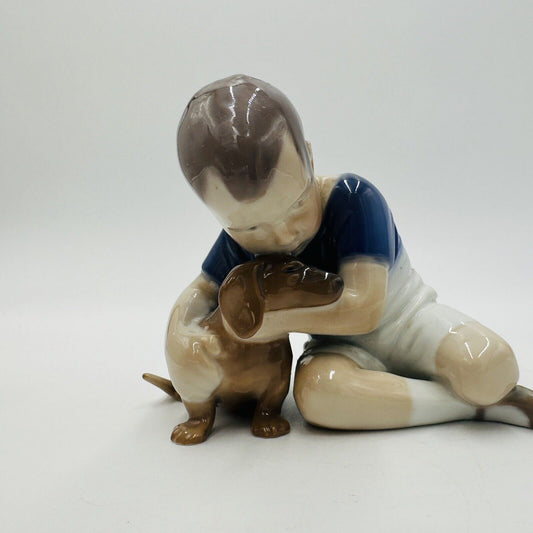 Bing & Grondahl Figurine Boy with Dachshund Dog 1951 Denmark Vintage Porcelain