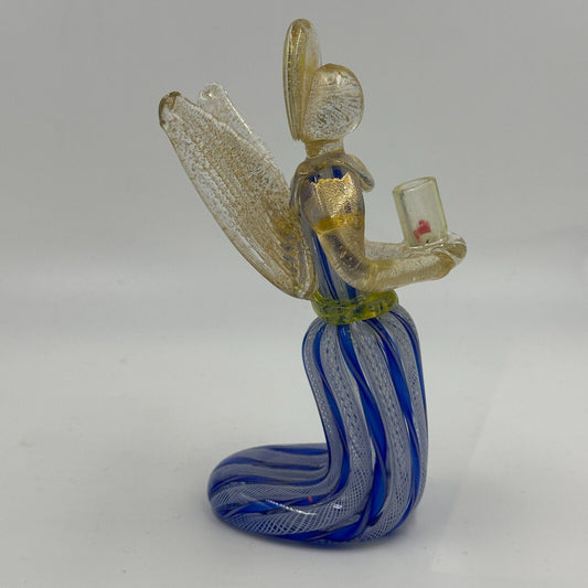 Murano Candle Holder Glass Angel Fratelli Toso Italian Ribboned Glow Repaired