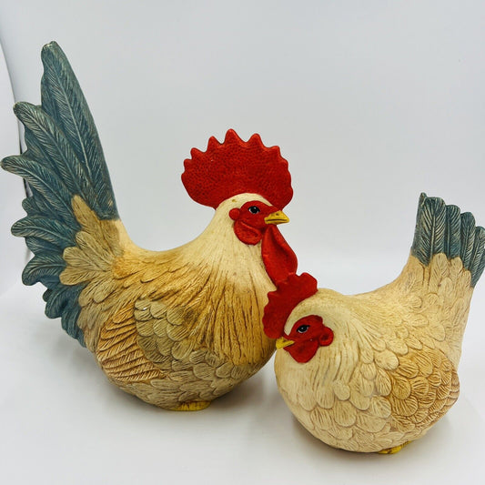 Riverview Rooster and Hen Chicken Figurines Ceramic Pottery Mold Sculptures Set