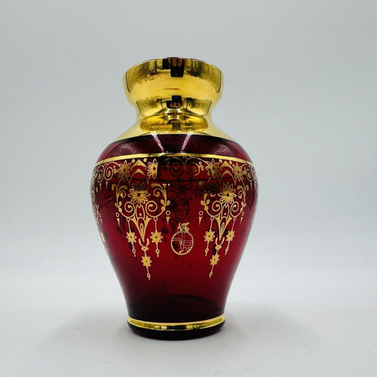 Vecchia Murano Art Glass Vase Red and 24k Gold Leaf Ruby Red Italy
