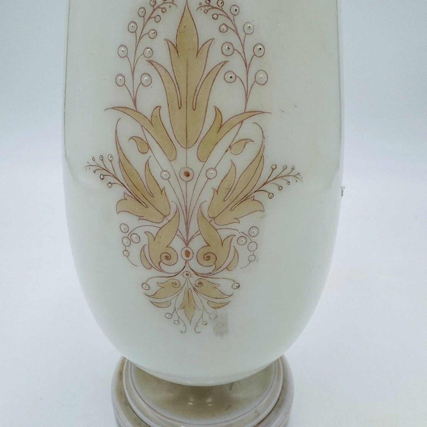 Antique Bohemian Opaline Art Glass Vase Painted & Signed Portrait 9"