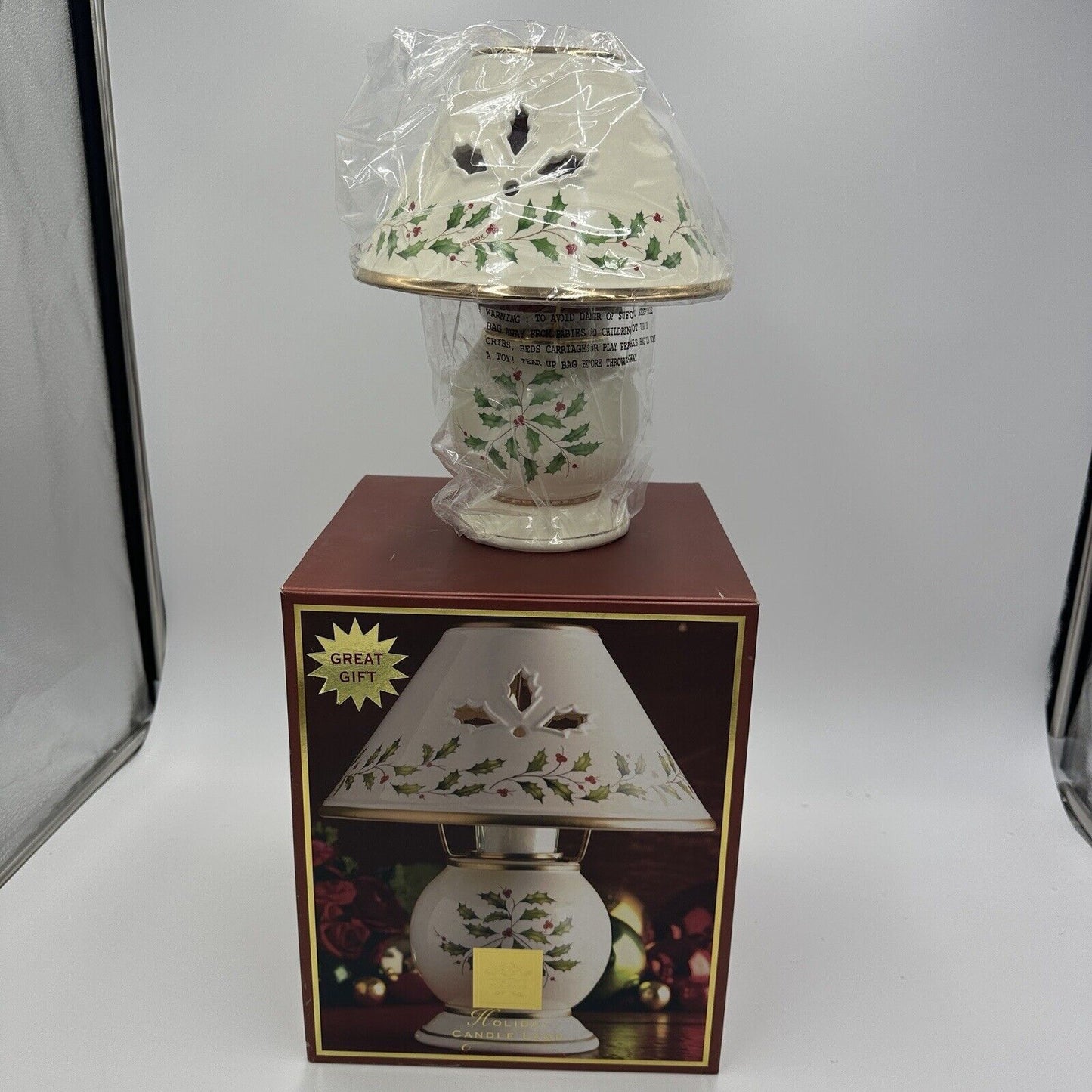 Lenox Candle Holder Holiday Christmas Lamp with Shade 10in USA Large Box