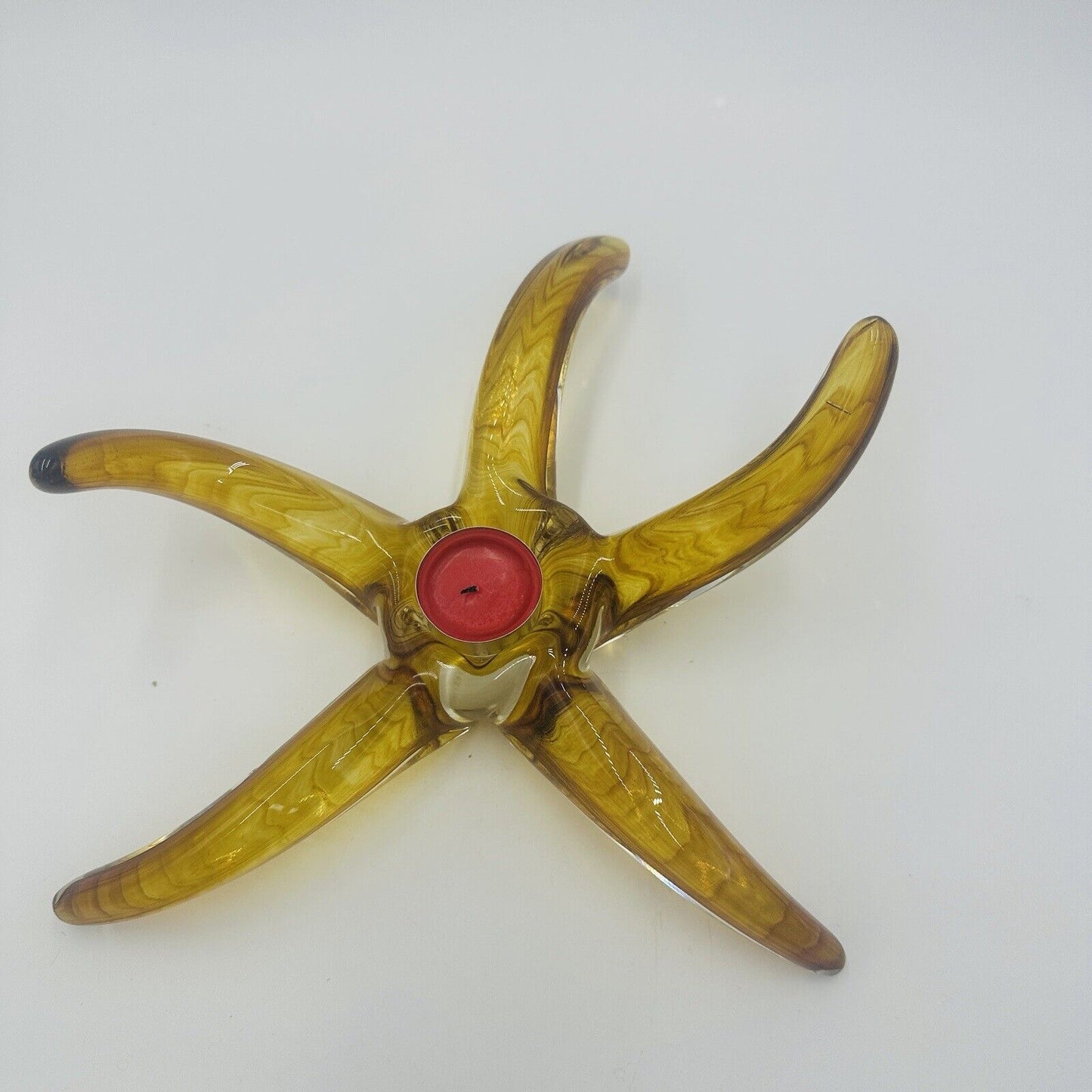 Evolution By Waterford Crystal Starfish Sculpture Votive Amber Gold Centerpiece