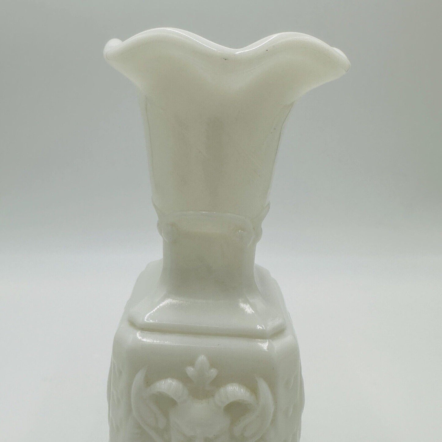 Masque Drama Glass Jester & Flowers Vase Evil Face Vintage Imperial White