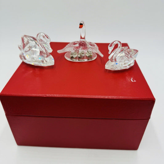 Swarovski Crystal Swan Set Figurines 3 Pieces Vintage Lot Miniatures Home Decor
