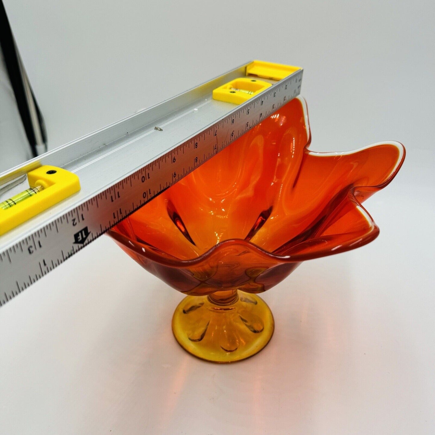 Viking Art Glass MCM Footed Amberina Orange Compote Epic 6 Petals Bowl 7.5"x 11