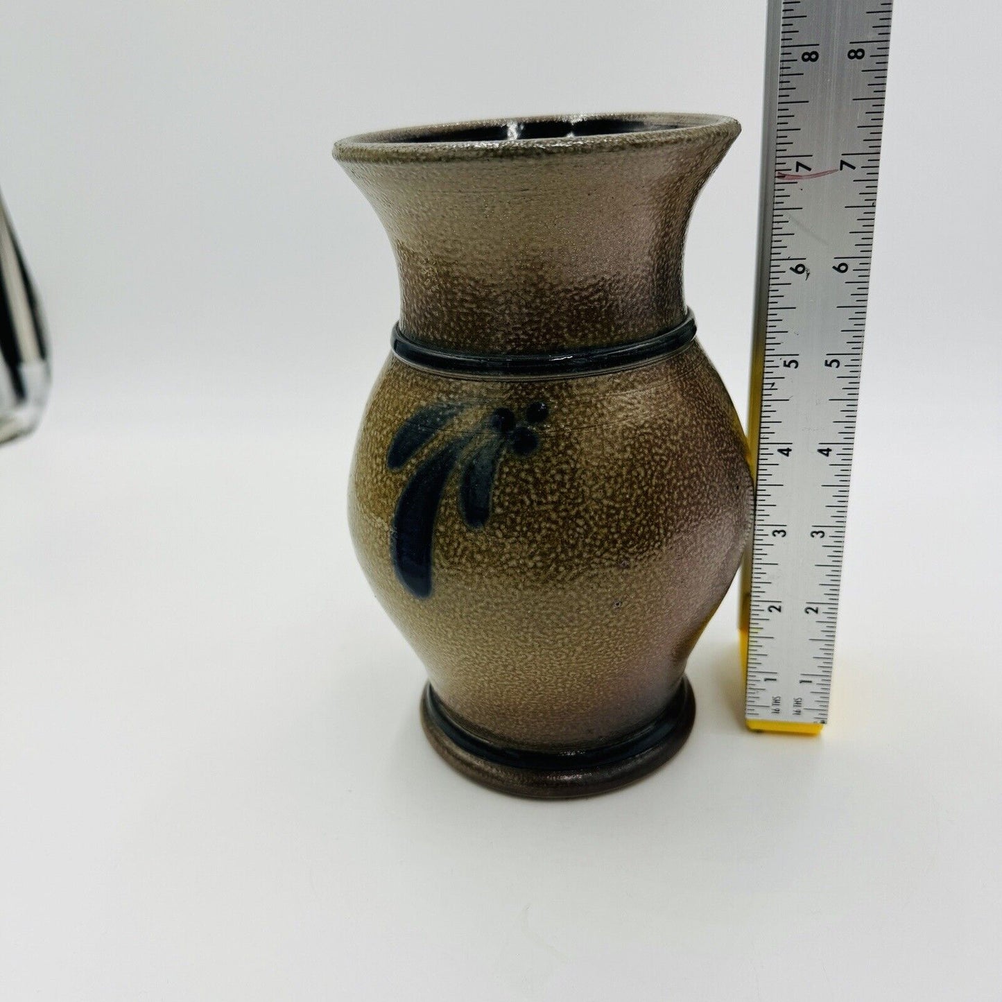 Vintage Rowe Pottery Works Stoneware Vase Salt Glaze Blue Gray Signed 7.5"