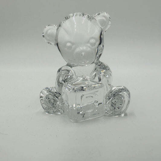 Waterford Crystal Figurine Teddy Bear ABC Block Paperweight 3in Vintage Clear