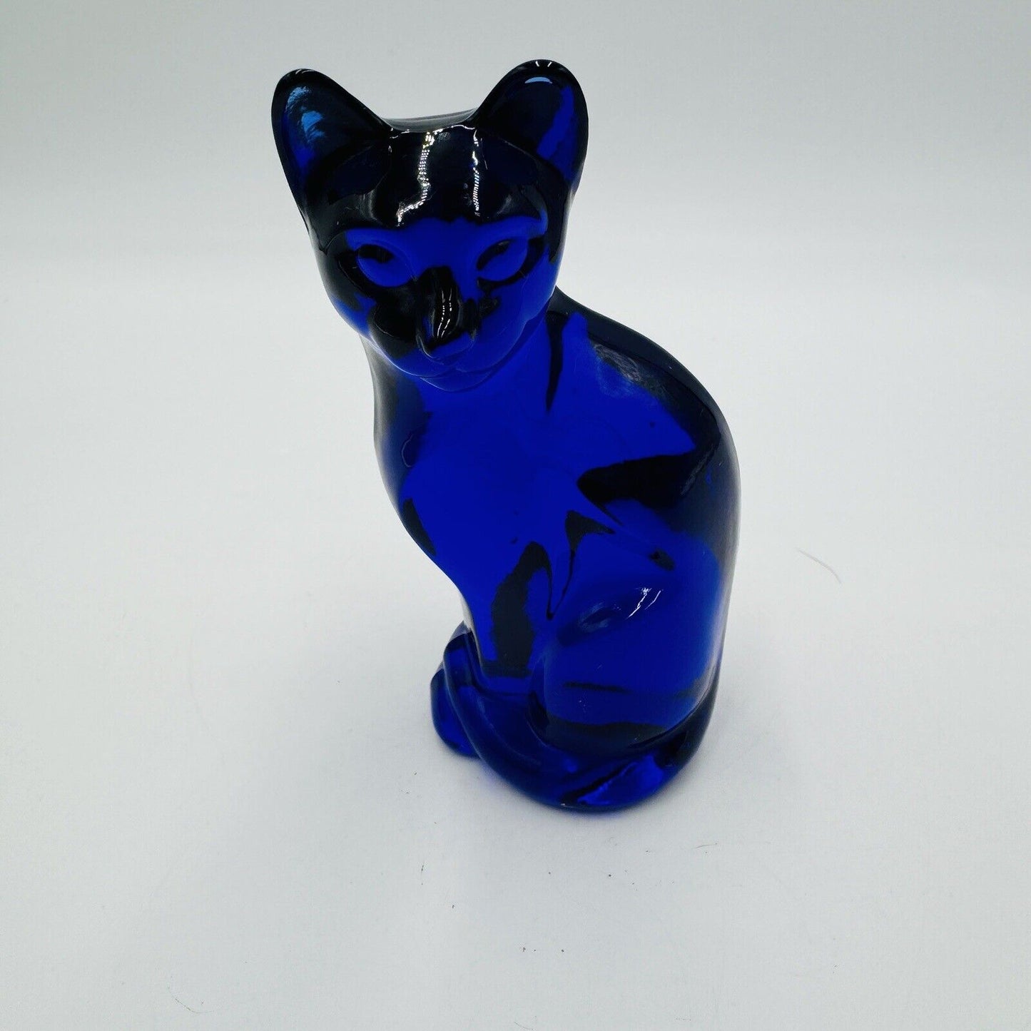 Vintage Fenton Art Glass Cobalt Blue Cat 95th Anniversary Figurine 5"