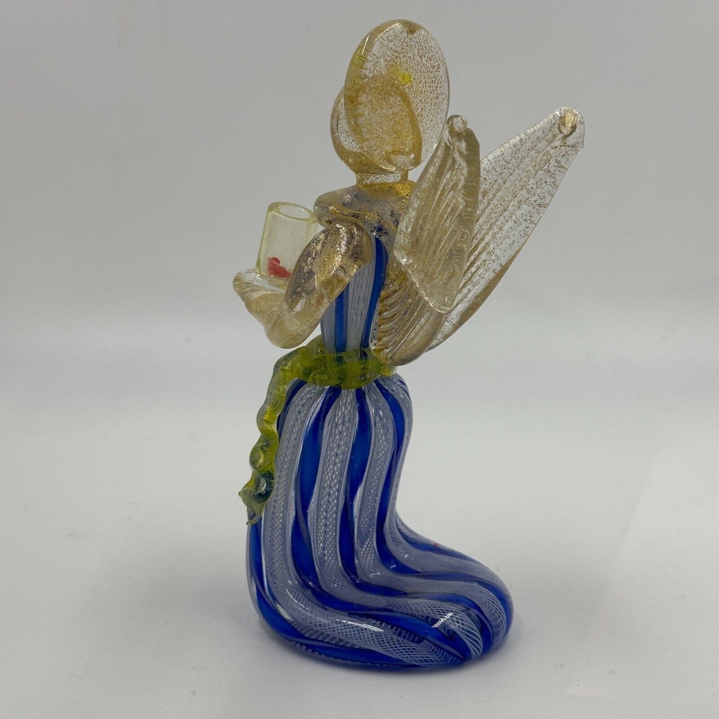 Murano Candle Holder Glass Angel Fratelli Toso Italian Ribboned Glow Repaired