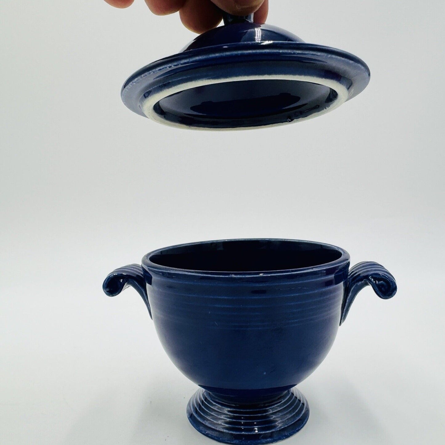 Vintage Firstaware Cobalt Blue Lided Sugar Bowl Footed Retired Rare 5.5”