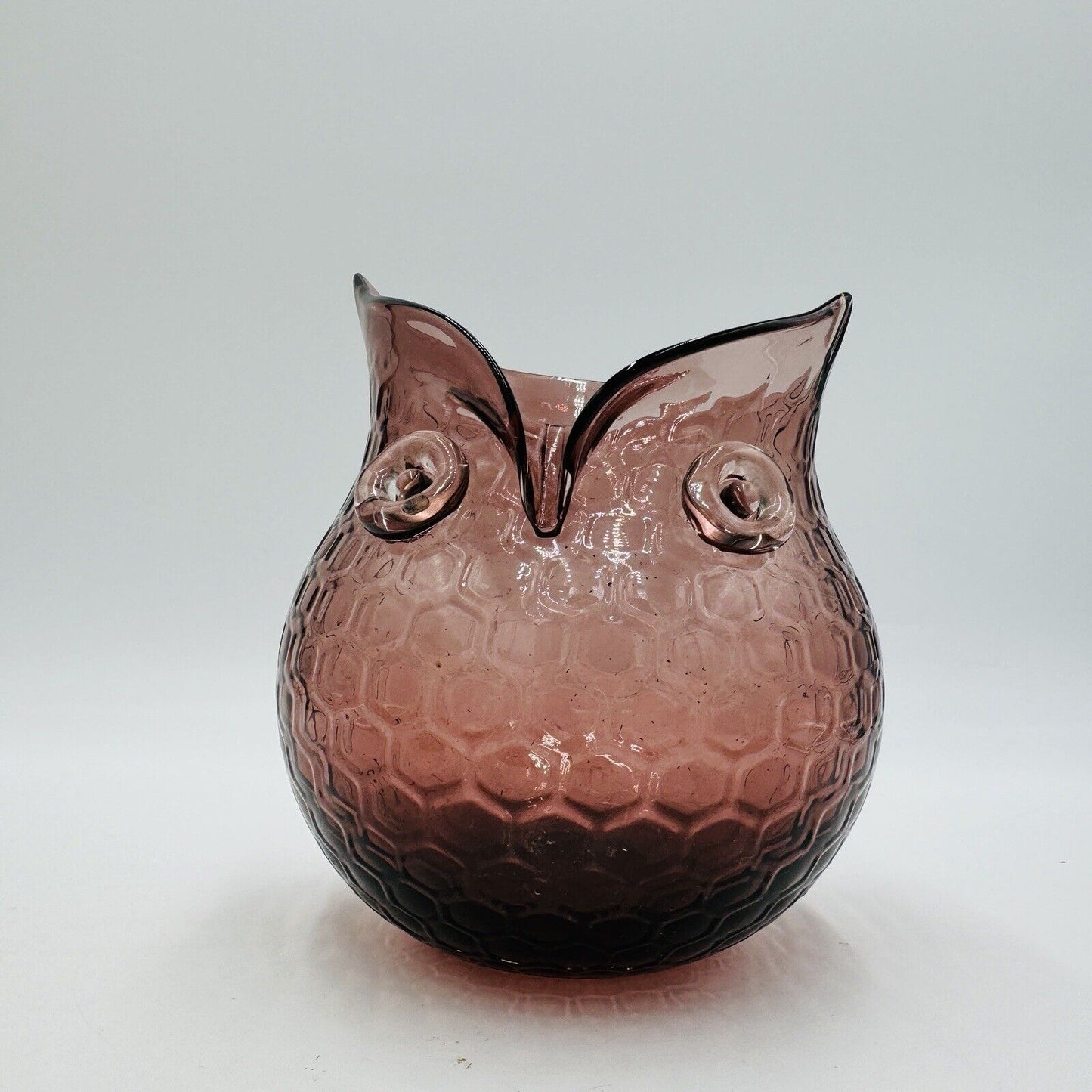 Vintage Murano Art Glass Owl Vase Purple Honeycomb Pattern Italy Amethyst 6.5"