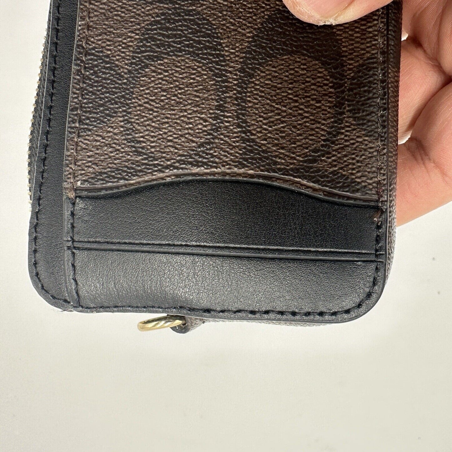 Coach Signature Women's Purse Zip Card Case C0058 Brown Black Wallet Leather