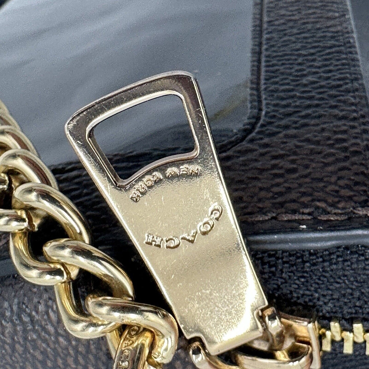 Coach Signature Women's Purse Zip Card Case C0058 Brown Black Wallet Leather