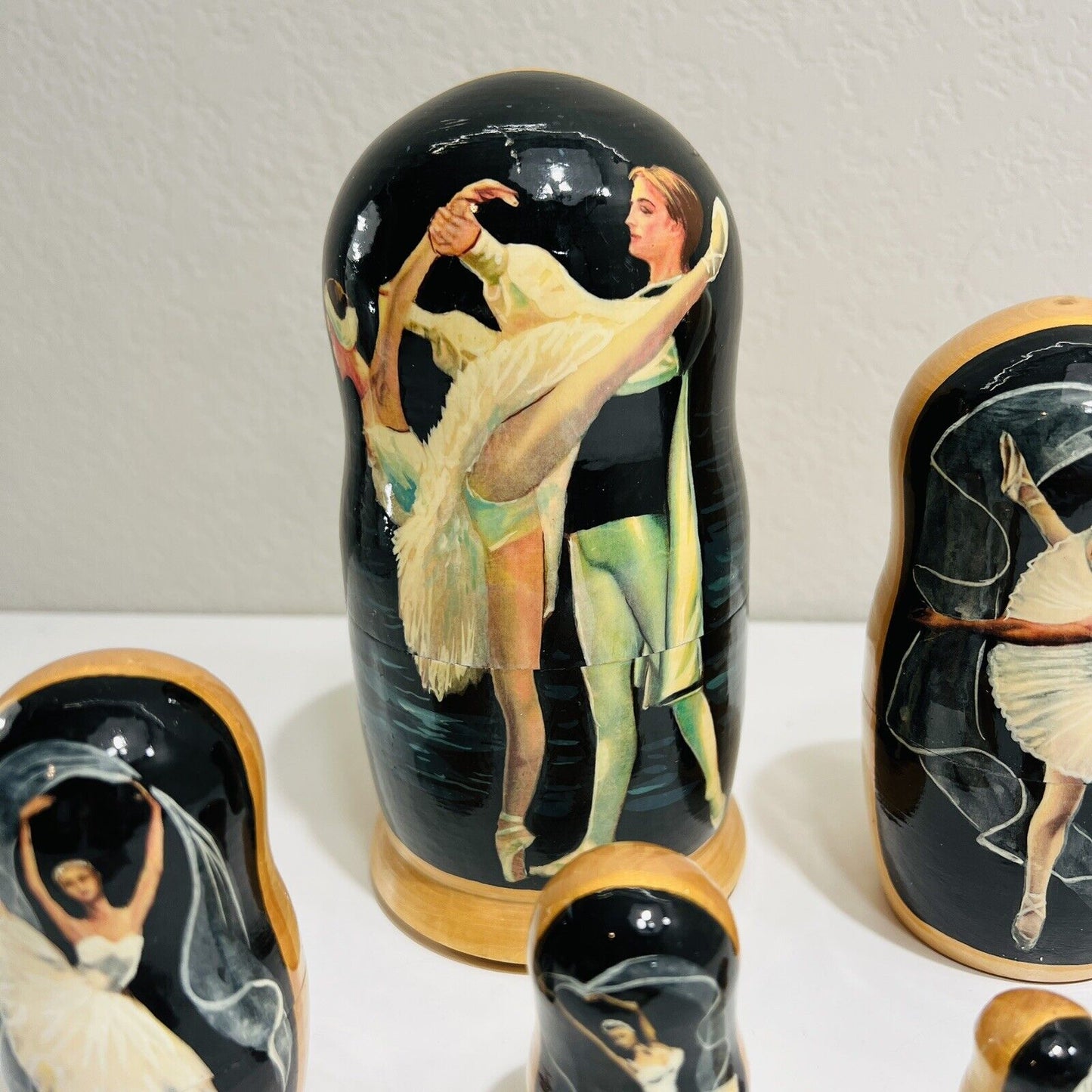 Nesting Doll Ballet Poses Wood Stacking Set 5 Pieces Dancing Women