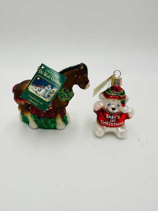 Old World Christmas Clydesdale Ornament 1st Bear 12255 Glass Blown Holiday