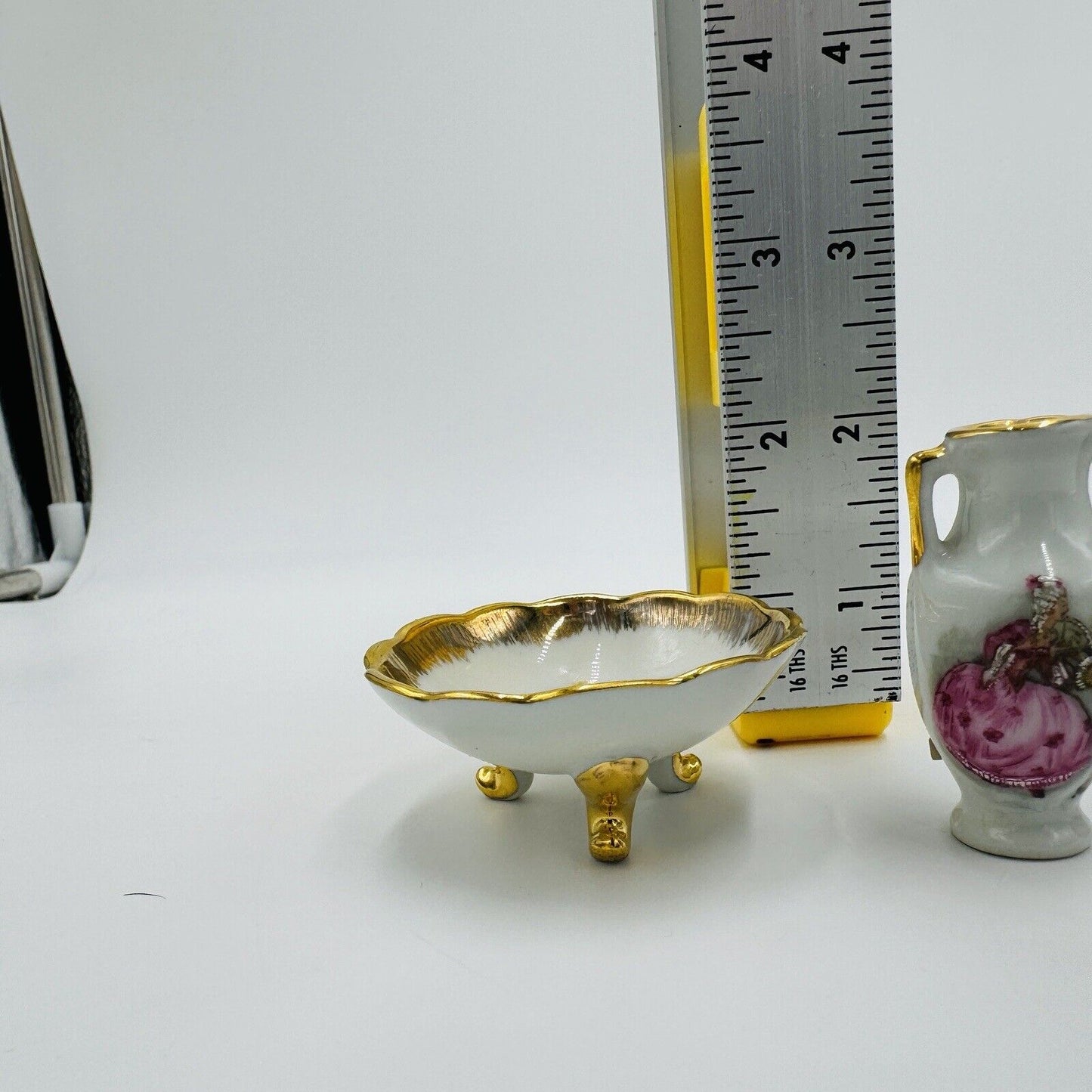 Limoges France Porcelain Miniature Painted Set Mini Vase Urn Bowl