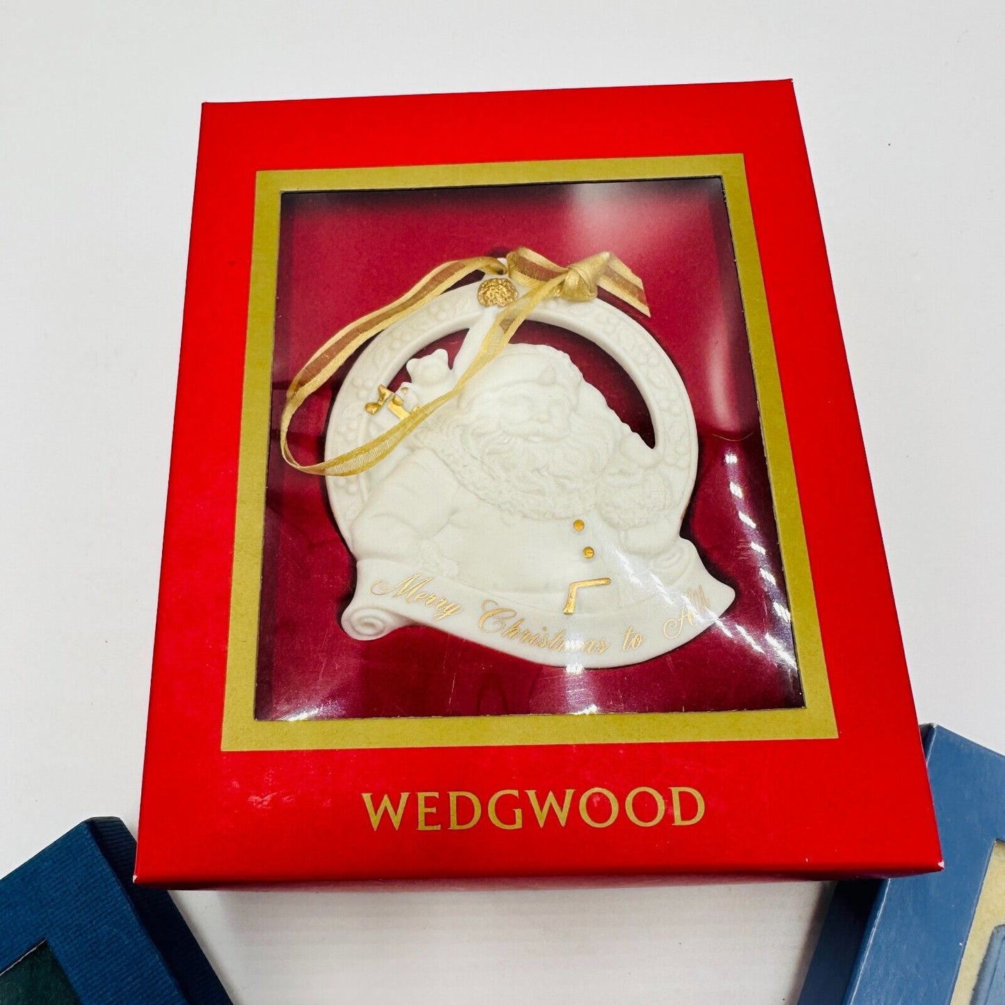 Wedgwood Christmas Ornaments White Wreath Santa Blue Hex Decoration Disc Round 3