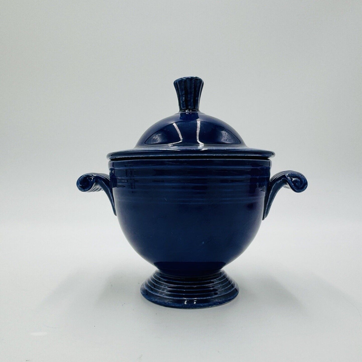 Vintage Firstaware Cobalt Blue Lided Sugar Bowl Footed Retired Rare 5.5”