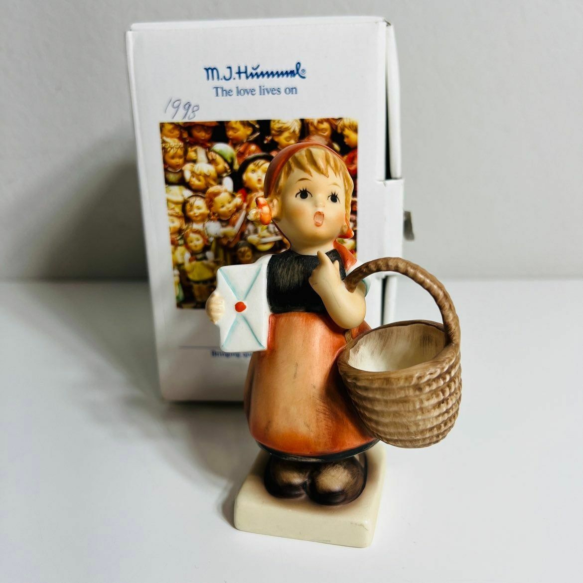 Goebel Hummel Figurine Girl with Letter Meditation Mailing Basket German Decor