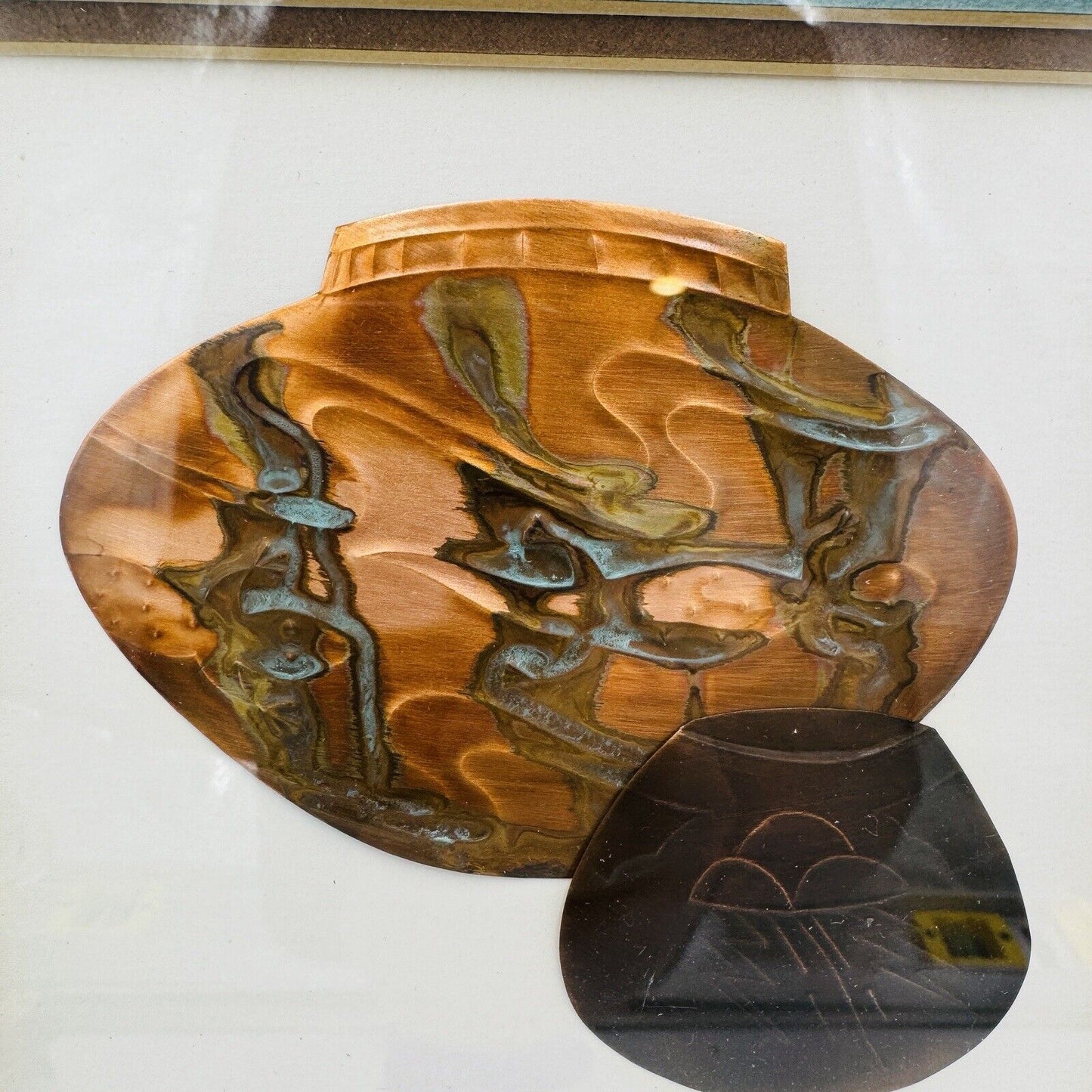 Vintage Southwest Design in Copper Oberkirsch Pottery 3D Matted Framed Signed 8"