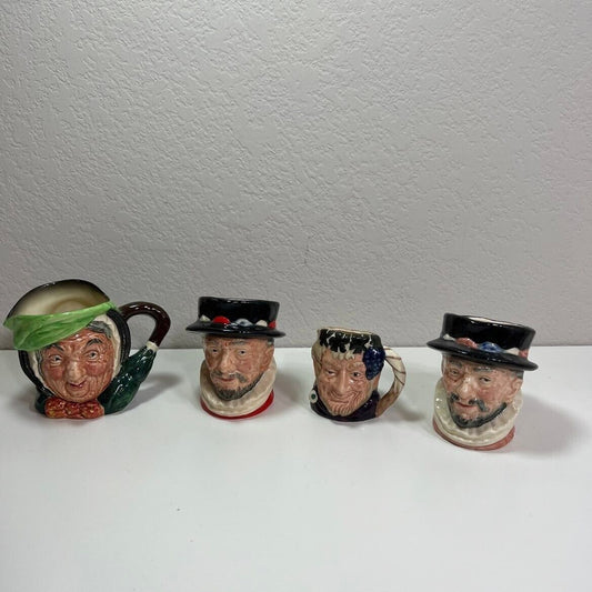 4 Royal Doulton Face Mugs Beefeater Made in England Men and Women Faces 1946