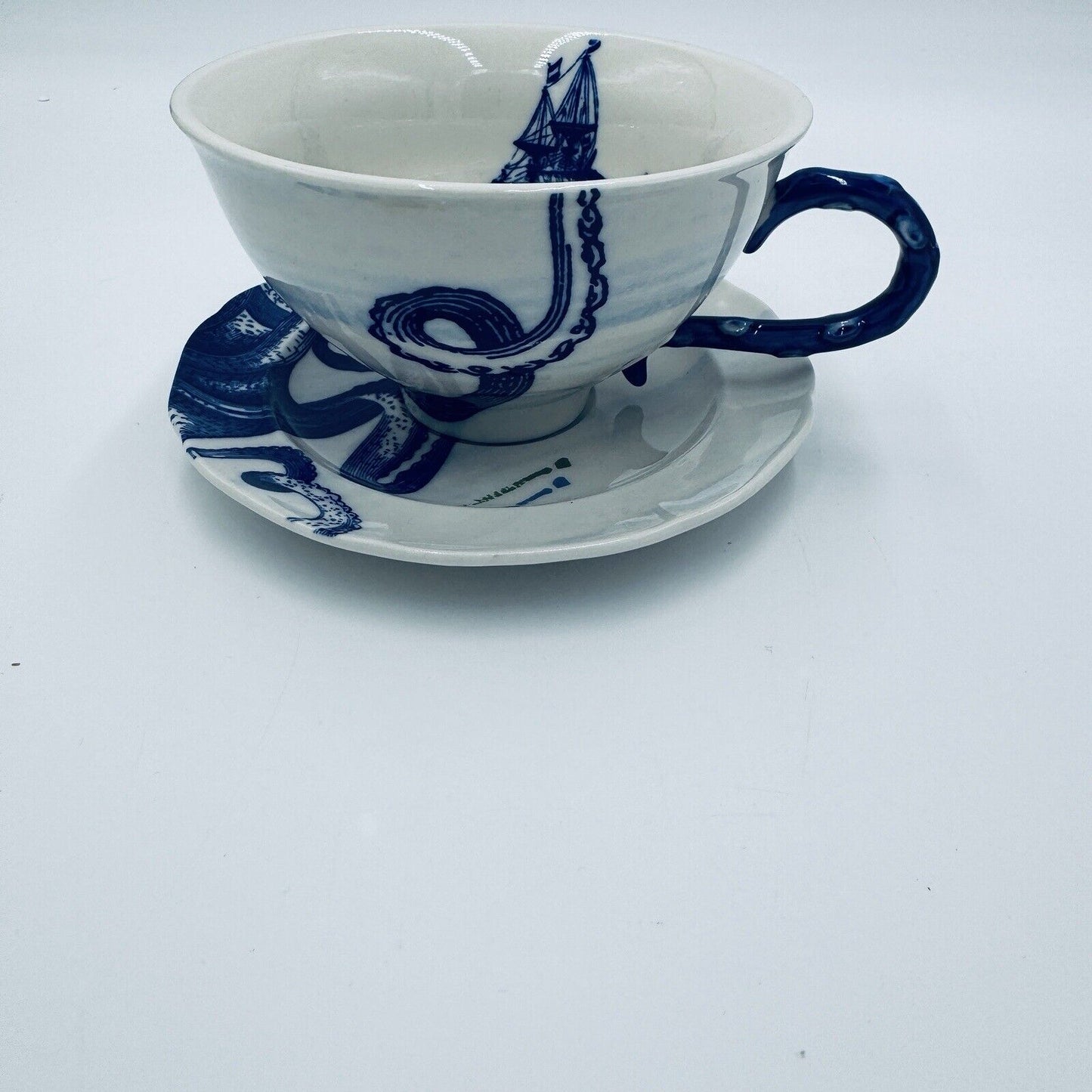 Anthropologie From the Deep Octopus Large Cup and Saucer Set Galleon Nautical