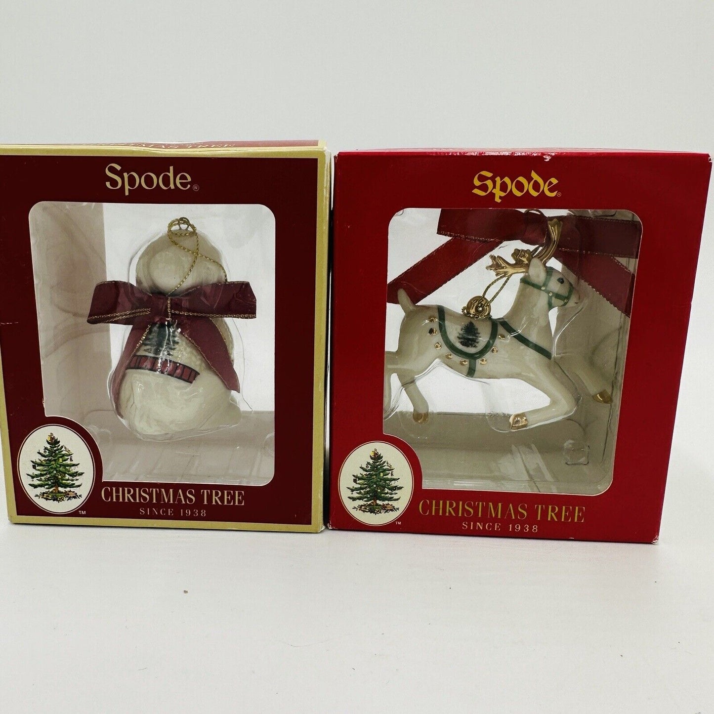 Spode Christmas Tree Ornaments Dog and Deer Figurines Set 2 Pieces Holiday
