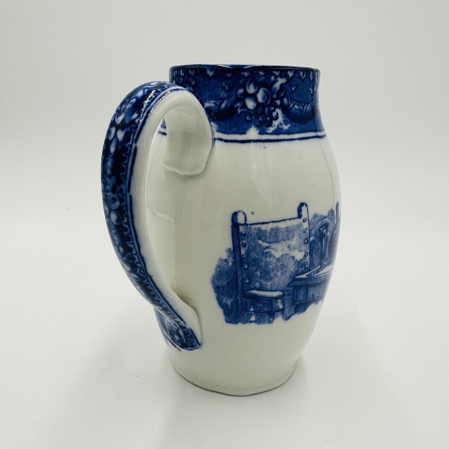 Antique Royal Doulton Pitcher Morissian Flow Blue Pottery The King God Bless Him