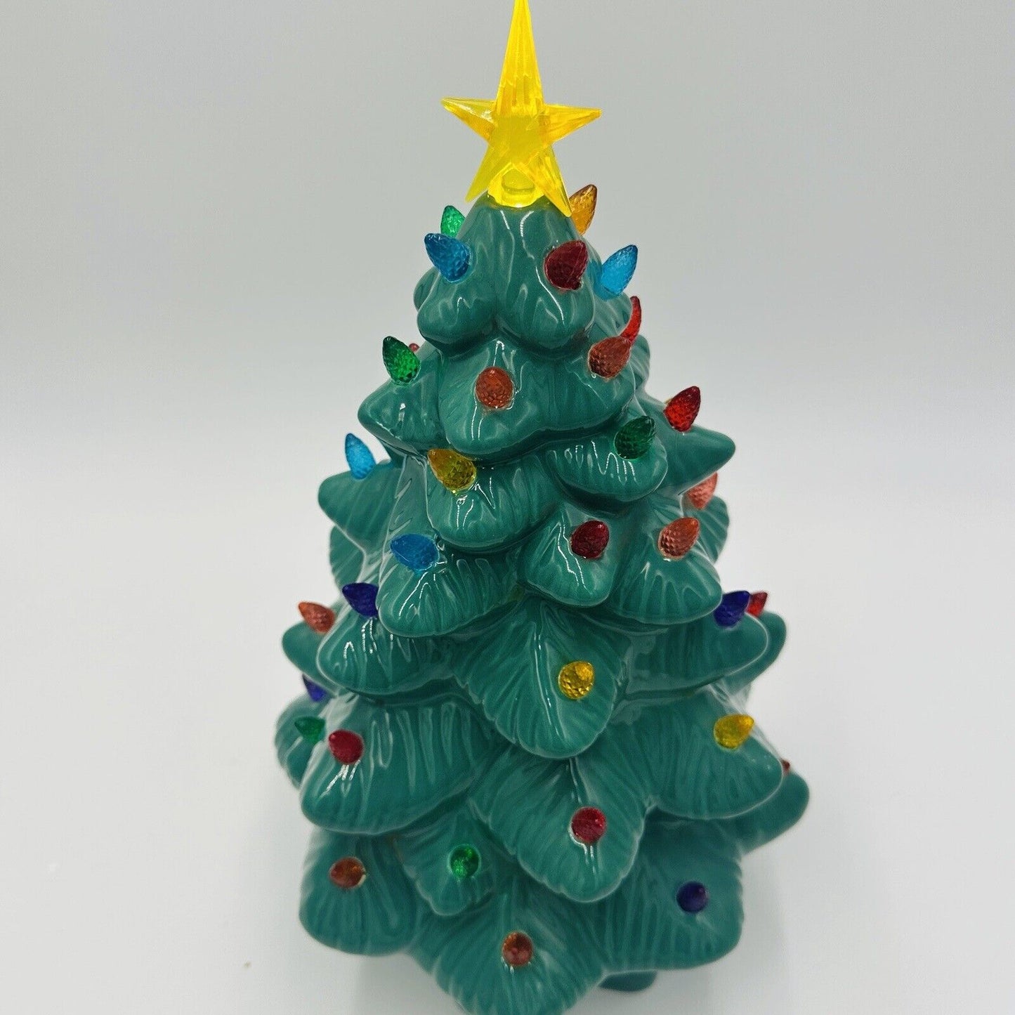 Mr Christmas Ceramic Tree 14” Lights Up Battery Operated Nostalgic Green