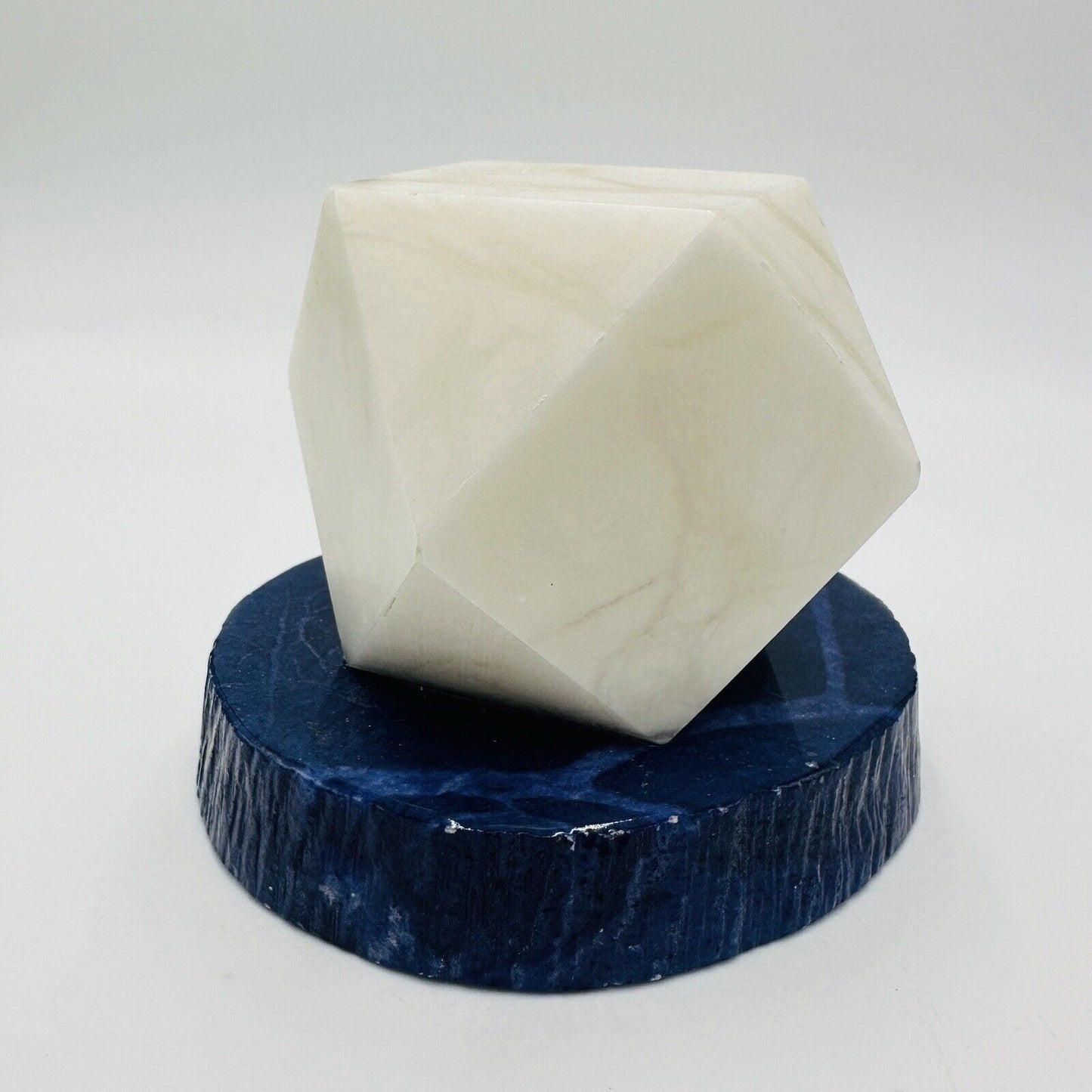 Genuine Alabaster  Paperweight Hand Carved Mcm Geometric Shape Italy Office Deco