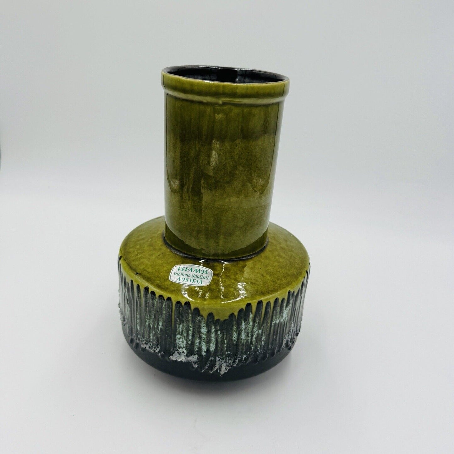 MCM Keramos Art Pottery Austria 1265-24 Green Drip Glazed Vase 9