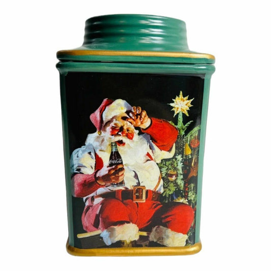 a canister with a santa clause on it