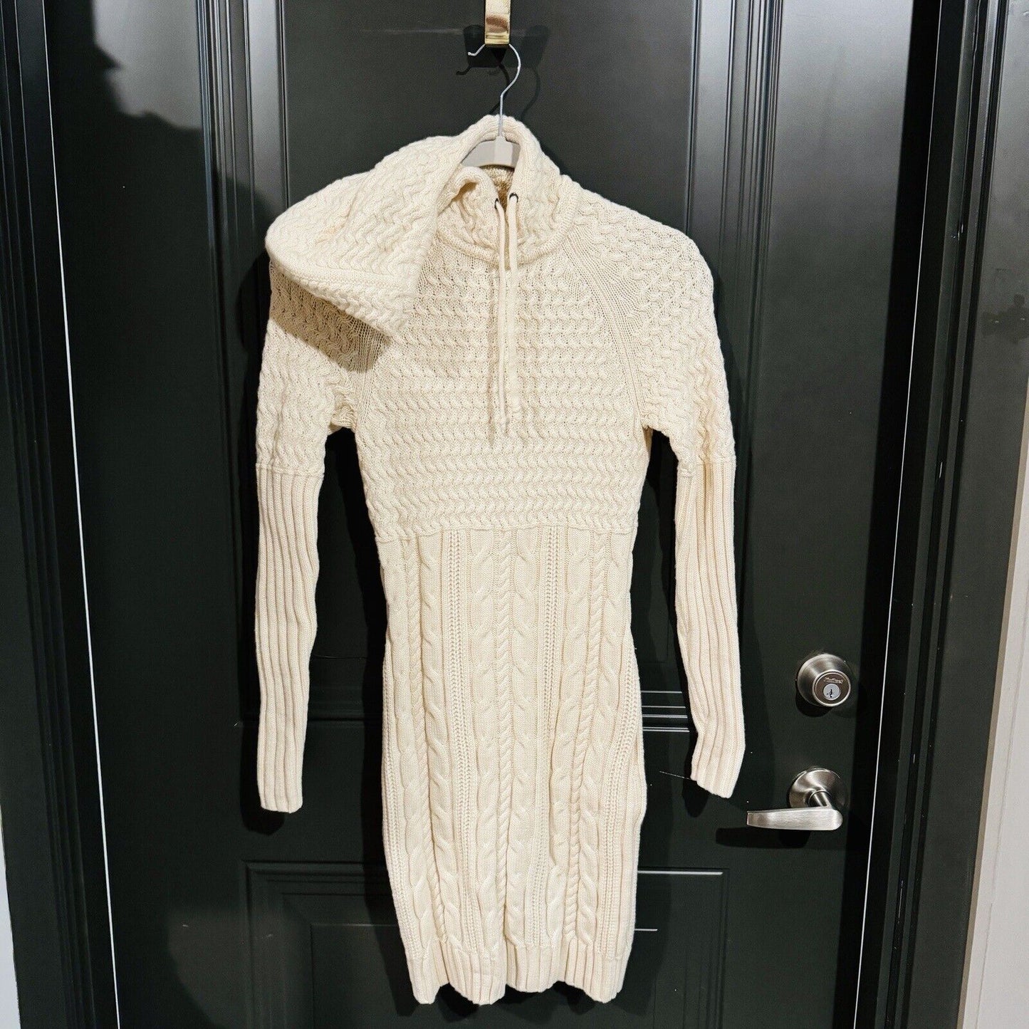 Athleta Coldspell Sweater Dress Merino Wool beige SIZE XXS Hooded Women