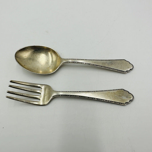 Treasures Sterling PATD 1921 Lunt William & Mary Baby Fork & Spoon Set 4” 2 Pcs