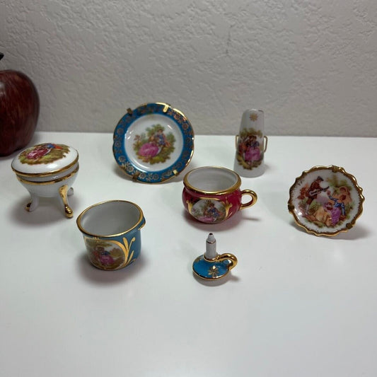 Limoges Miniatures France Dishes Cup Mug Plate Candle Hand Painted Vintage Decor