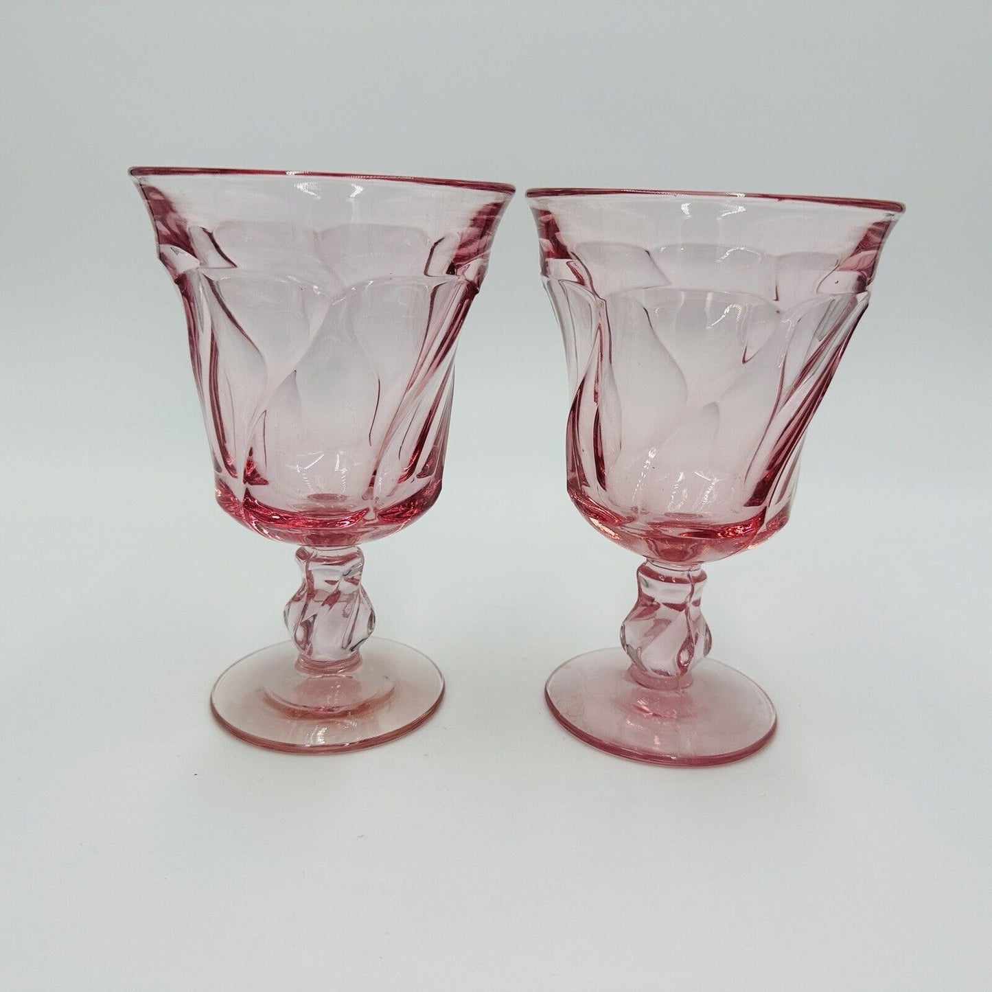 Fostoria Pink Jamestown Swirl Twist Wine Glasses Goblets Set 2 Drinkware