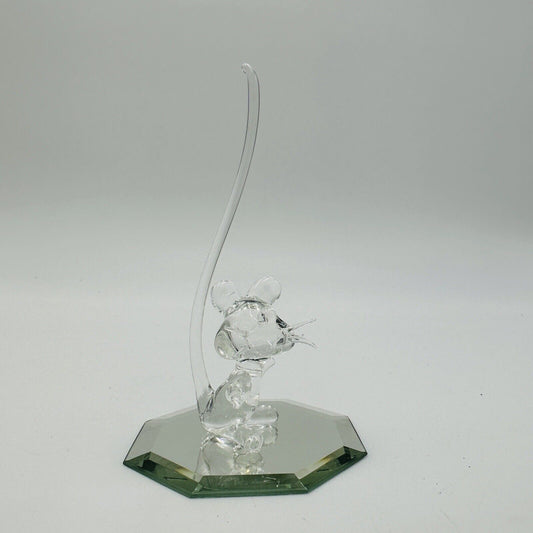 Hand Blown Clear Art Glass Figurine Mouse with Long Tail 4.5” H Home Decor